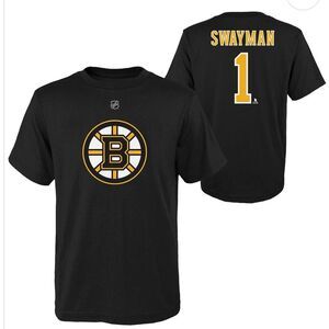 Swayman Youth Short Sleeve Black Centennial Name & Number Logo Tee. Youth Small.
